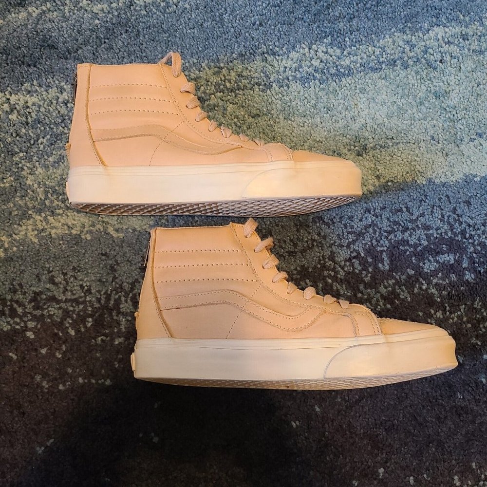 VANS Sk8 Hi Mens Size 7 Beige Cream Pink Leather High Top Zip Up Shoes Sneakers